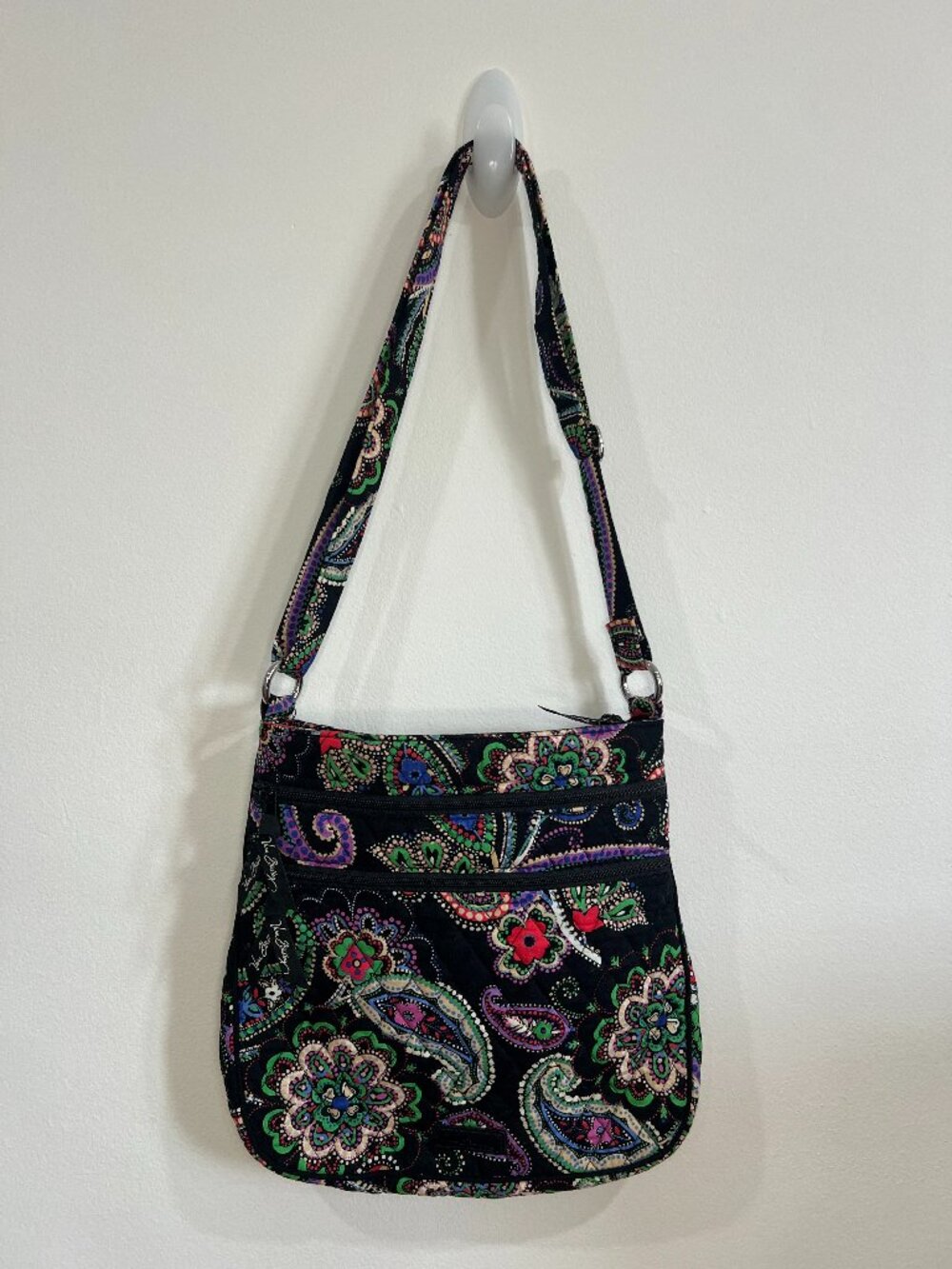 Vera Bradley Black Kiev Paisley Triple Zip Hipster Crossbody Shoulder Bag